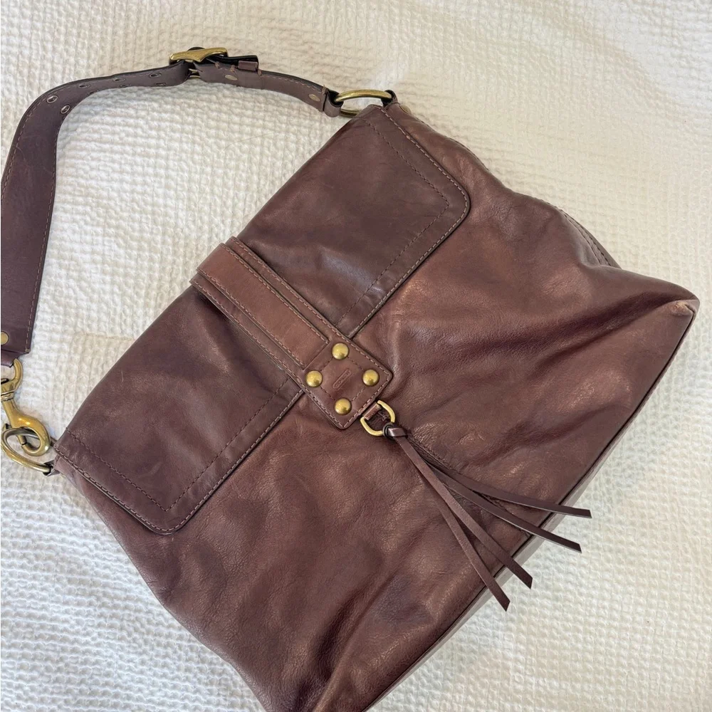 Leather Shoulder Bag in Brown - Classic Buckle Detail